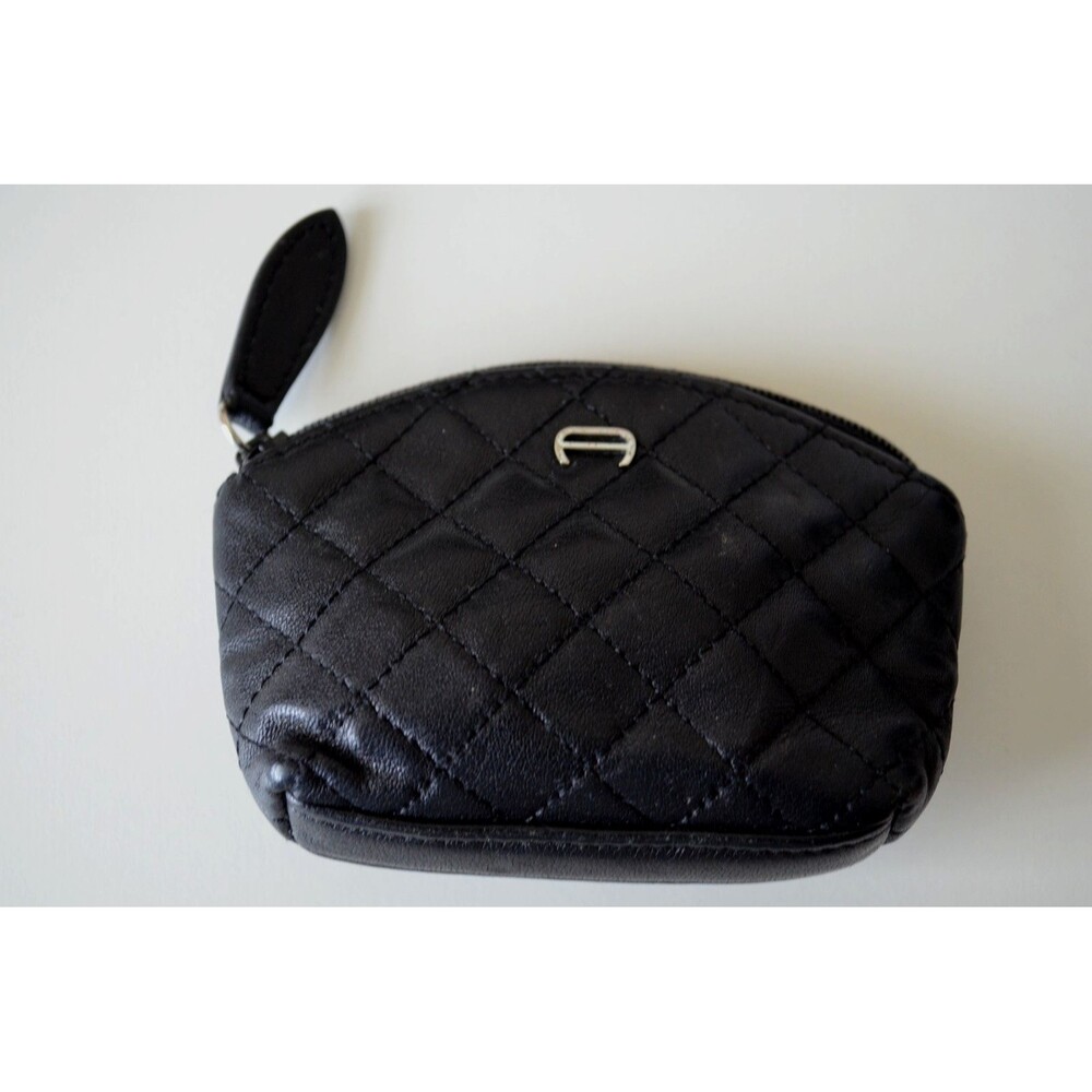 Vtg Etienne Aigner Small Quilted Black Leather Change Coin Purse Pouch Zip Close